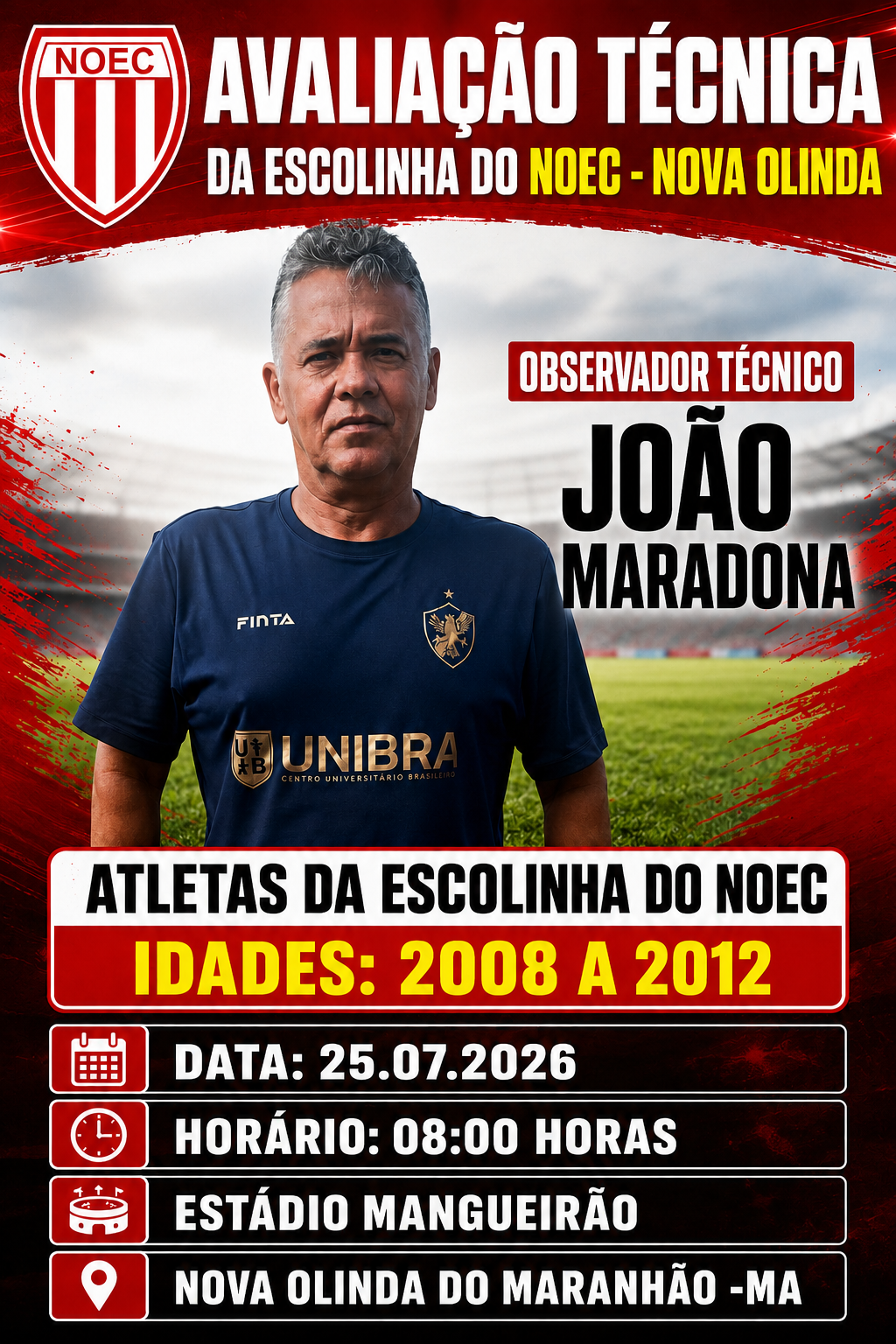 Escolinha do NOEC promove avaliação técnica com João Maradona no dia 25